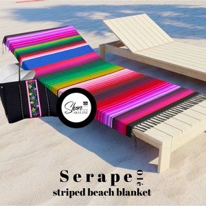 sand free beach blanket resort towel floral stripes splash plumes red pink blue